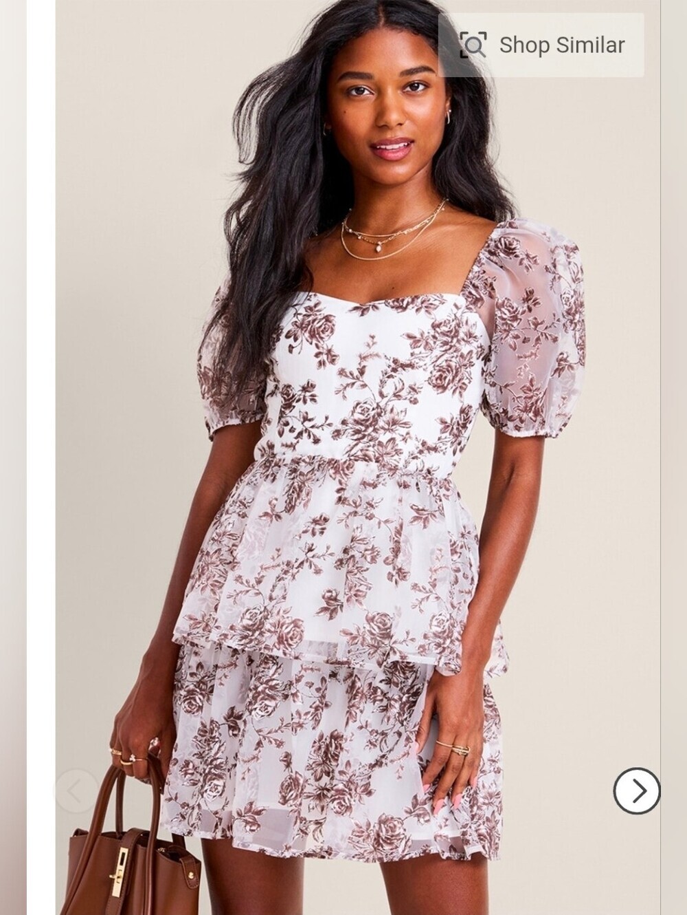 Francesca's Women’s Janis Floral Puff Sleeves Tiered Mini Dress M